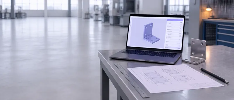 Ein Kalkulator berechnet in steelit einen gekanteten Stahlwinkel neben dem echten Teil